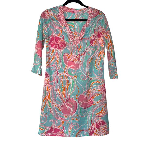 Lilly Pulitzer Courtney Jellies Be Jammin Jelly Fish 3/4 Sleeve Tunic Dress Sz S - Picture 1 of 6